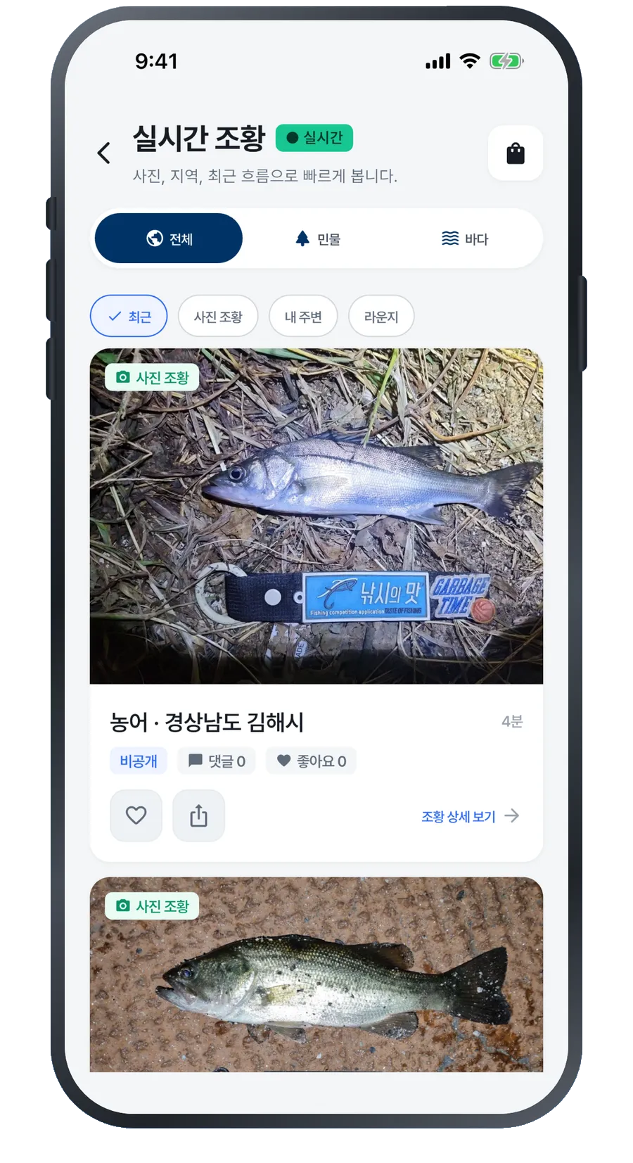 실시간 조황 피드 화면